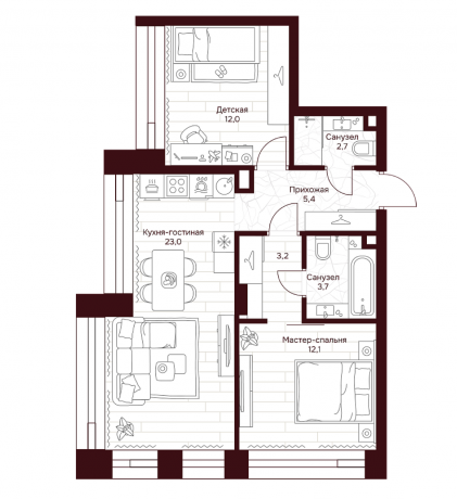 Планировка ЖК Дом 7 Даниловский, 24.1 м2