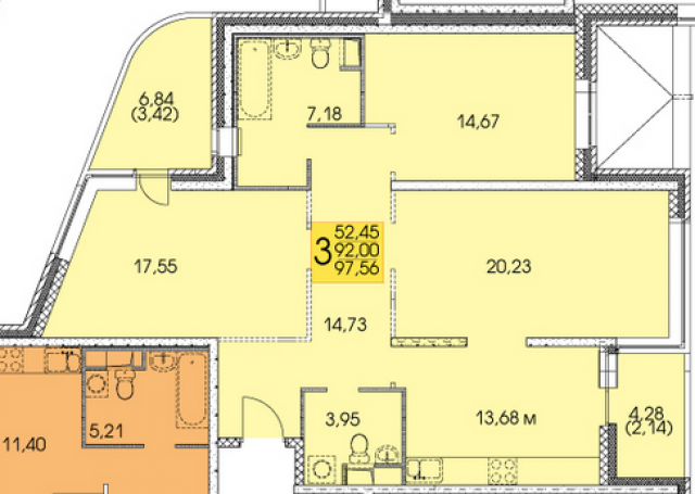 Планировка ЖК На улице Мельникова, 52.42 м2