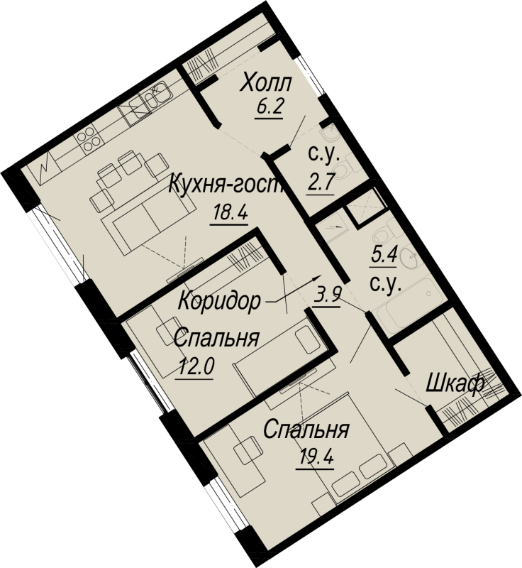Продажа 2-комн квартиры в новостройке Санкт-Петербург г., Карповки реки наб.