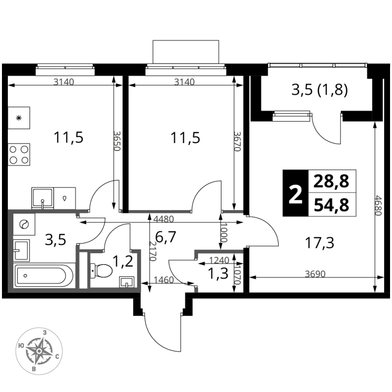 Продажа 2-комн квартиры в новостройке Мосрентген пос., Проектируемый проезд № 7502,  к. 3