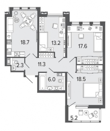 Планировка ЖК Созидатели, 49.3 м2