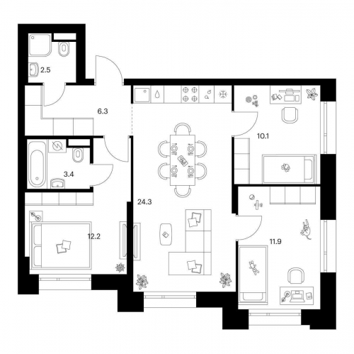 3-комн квартира Середневский лес, корп. 2.1.2