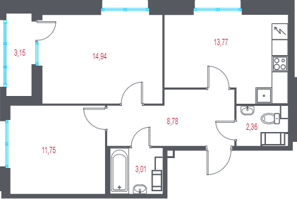 Продажа 2-комн квартиры в новостройке Пушкин г., 1-я линия, территория Лесное,  к. 1.3