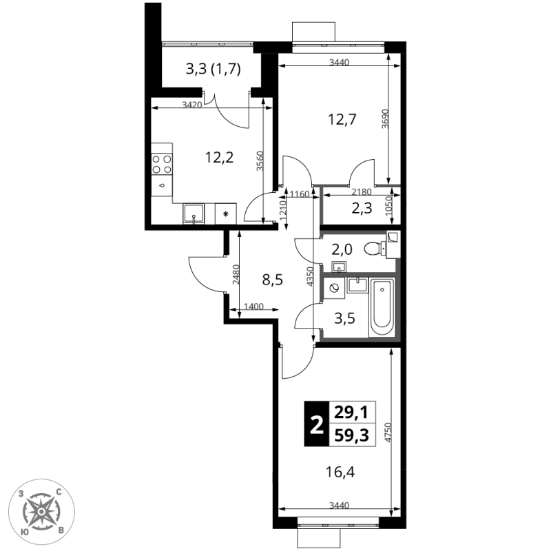 Продажа 2-комн квартиры в новостройке Химки г., Комсомольская ул.,  к. 4