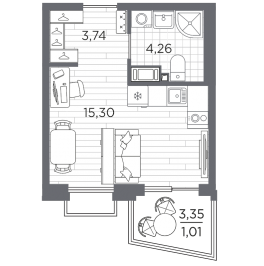 Продажа студии Санкт-Петербург г., Полюстровский пр-кт,  к. 3