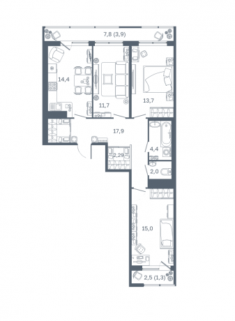 Планировка ЖК Европейский парк, 53.78 м2