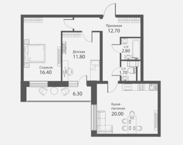 Планировка ЖК Аквилон Park, 31.8 м2