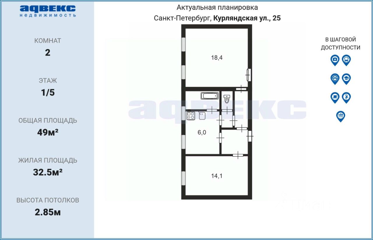 Продажа 2-комн квартиры на вторичном рынке Курляндская улица, 25