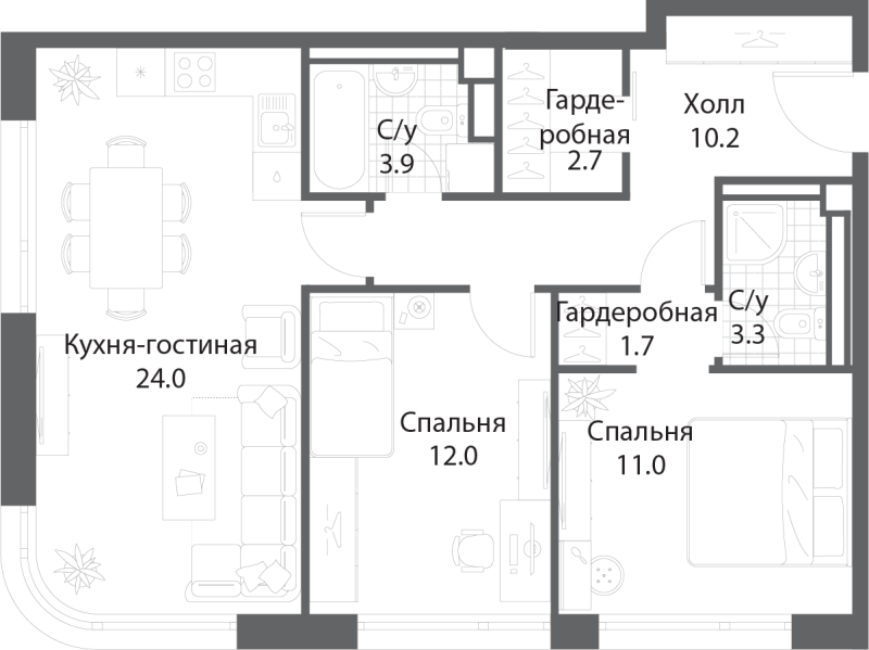 Продажа 2-комн квартиры в новостройке Москва г., Проектируемый проезд № 7024,  к. 2
