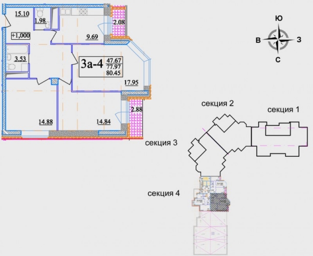 Планировка ЖК Единый стандарт, 47.67 м2