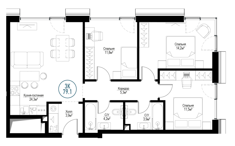 Продажа 3-комн квартиры в новостройке Москва г., Волгоградский пр-кт,  к. Singapore