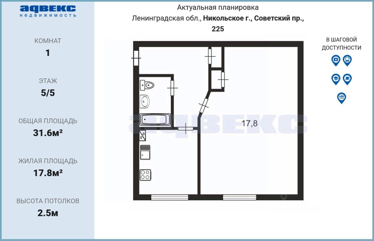 Продажа 1-комн квартиры на вторичном рынке Никольское, Советский проспект, 225
