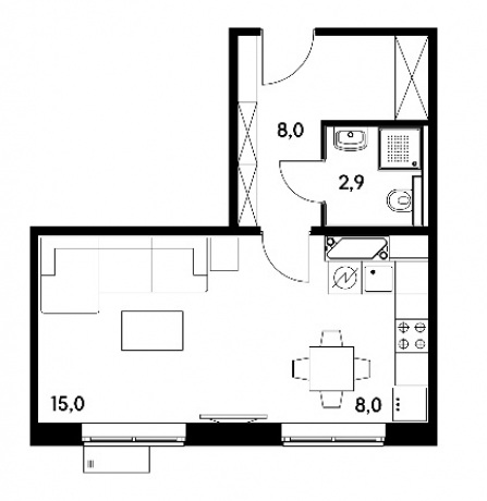 Планировка ЖК Варшавское шоссе 141, 15 м2