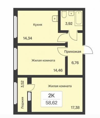 Планировка ЖК Расцветай в Янино, 31.84 м2