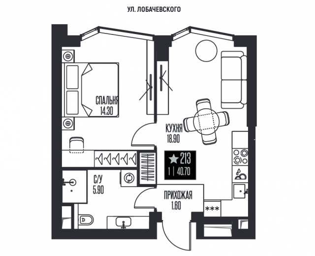 Планировка ЖК ICE TOWERS, 14.3 м2