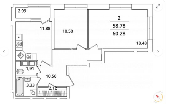 Продажа 2-комн квартиры на вторичном рынке Маршала Блюхера пр-кт,  д. 3 к2 с1