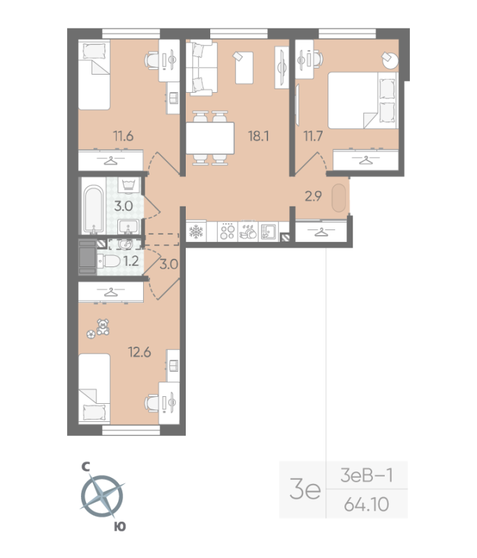 Продажа 3-комн квартиры в новостройке Муринская дор,  к. 18.5а