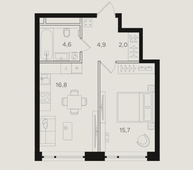 Планировка ЖК Мангазея на Речном, 15.7 м2