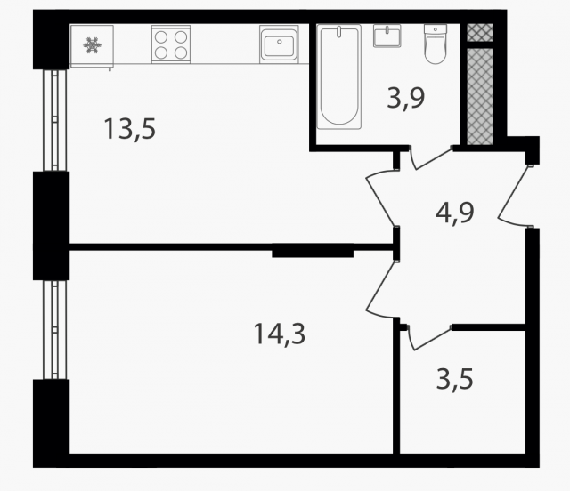 Планировка ЖК Варшавские ворота, 14.3 м2