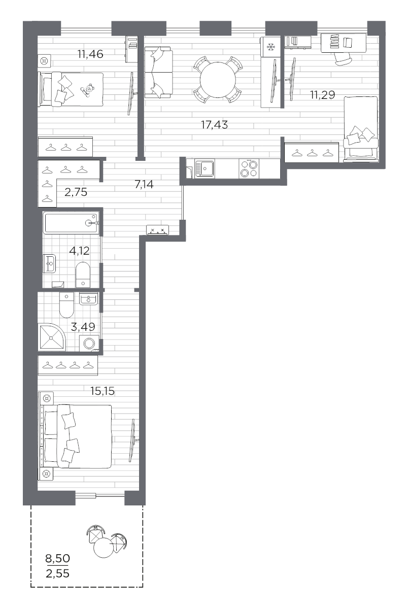 Продажа 3-комн квартиры в новостройке Санкт-Петербург г., Суздальское ш.,  к. 611