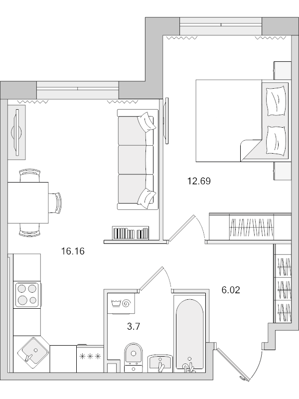 Продажа 1-комн квартиры в новостройке Санкт-Петербург г., Парашютная ул.,  к. 2.7