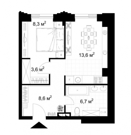 Планировка ЖК KAZAKOV Grand Loft, 8.3 м2