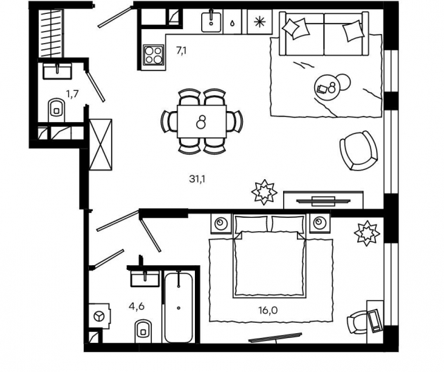 Планировка ЖК Level Донской, 16 м2