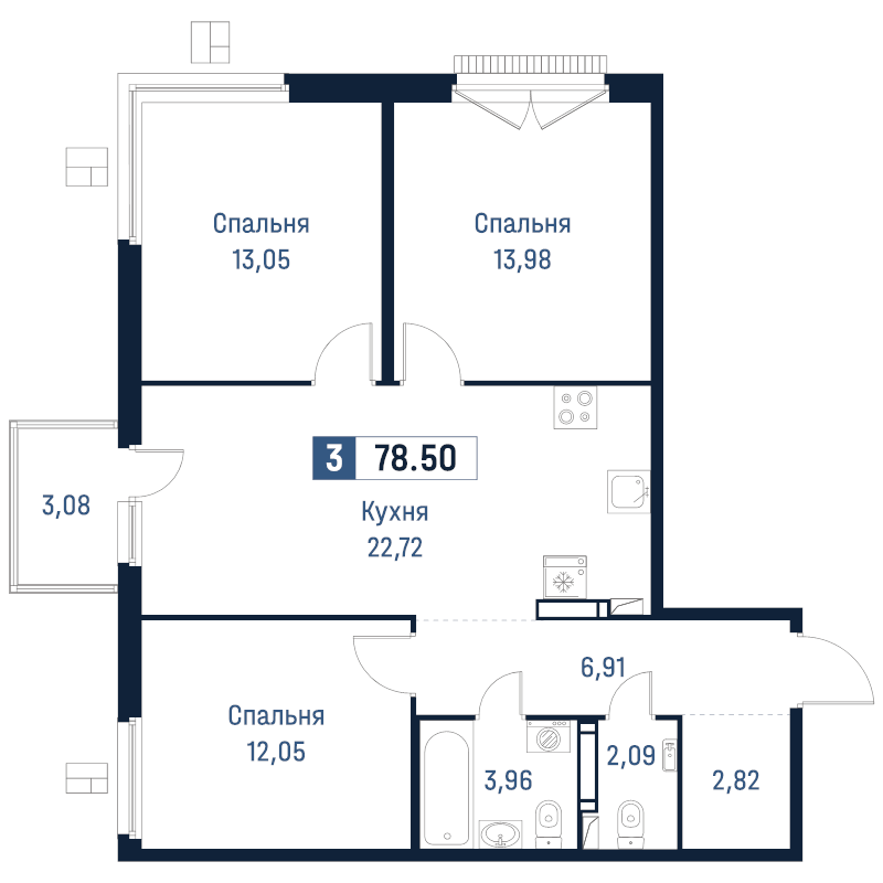 Продажа 3-комн квартиры в новостройке Мурино п., Романовская ул.,  к. 2