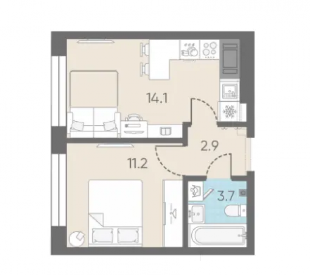 Планировка ЖК ЛСР. Измайловский, 11.2 м2