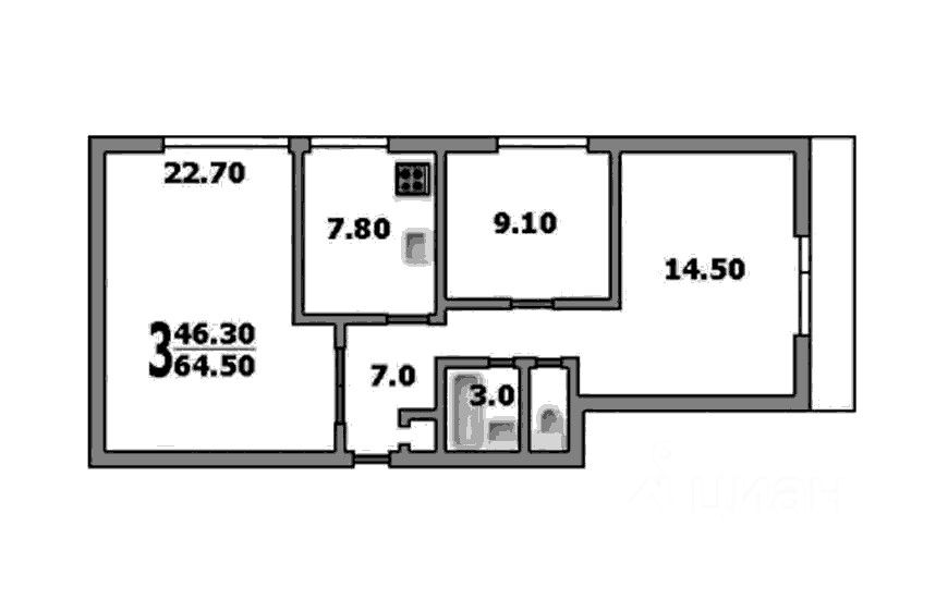 Аренда 3-комн квартиры на вторичном рынке переулок Васнецова, 12