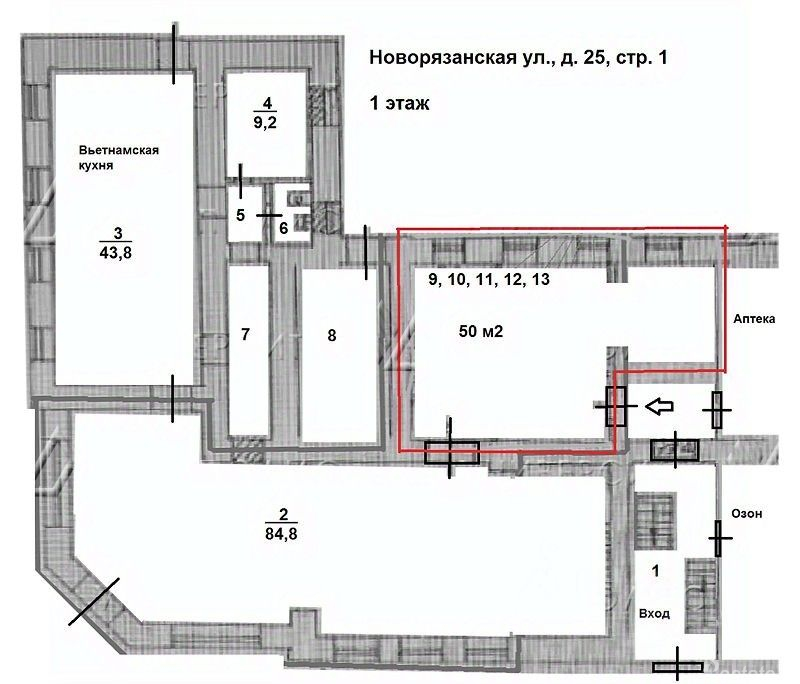 Аренда ПСН ул Новорязанская,  д. 25,  к. 1