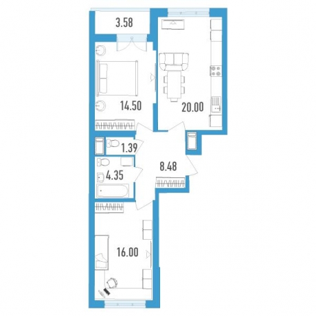 Планировка ЖК Колумб, 30.5 м2