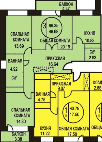 Планировка ЖК Богородский, 48.68 м2