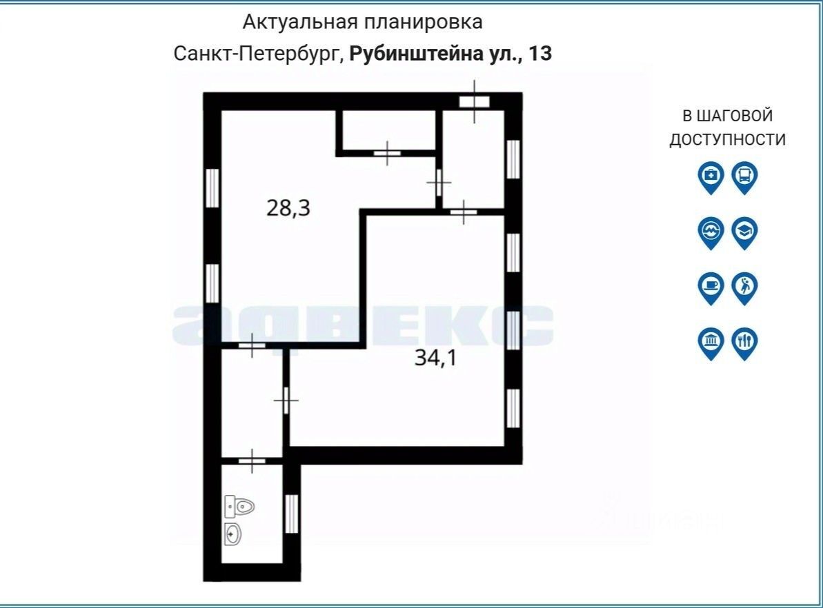 Продажа 2-комн квартиры на вторичном рынке улица Рубинштейна, 13