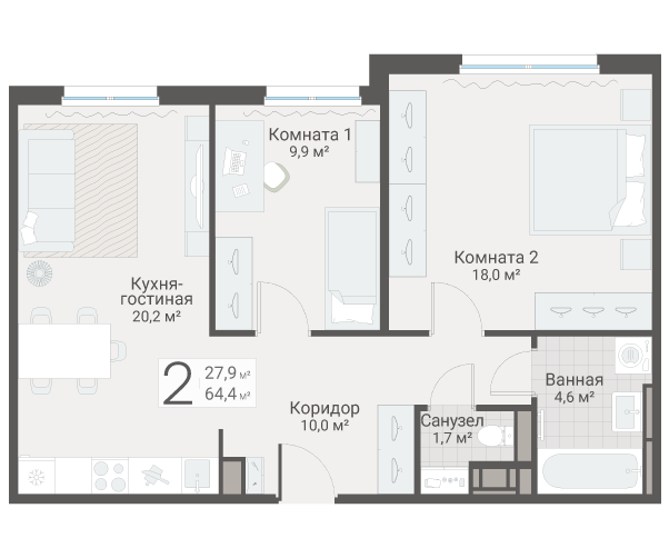 Продажа 2-комн квартиры в новостройке Санкт-Петербург г., Руднева ул.,  к. 3