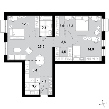 Продажа 3-комн квартиры в новостройке Докукино д., Цветочная ул.,  к. 1.1
