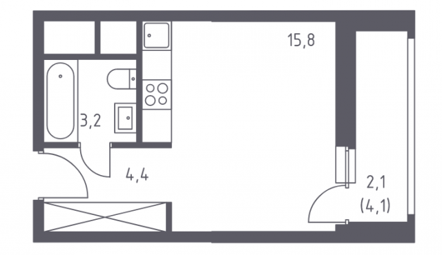 Планировка ЖК Спутник, 15.8 м2