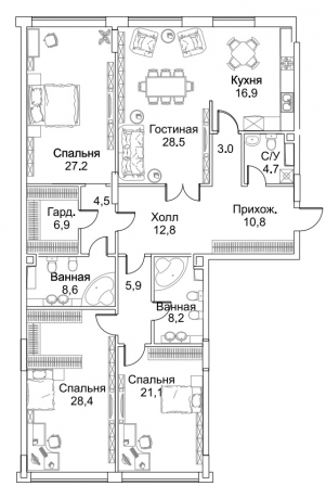 Планировка ЖК BARRIN HOUSE, 105.2 м2