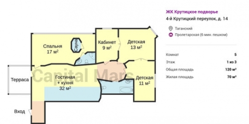 5-комн квартира Крутицкий 4-й пер,  д. 14
