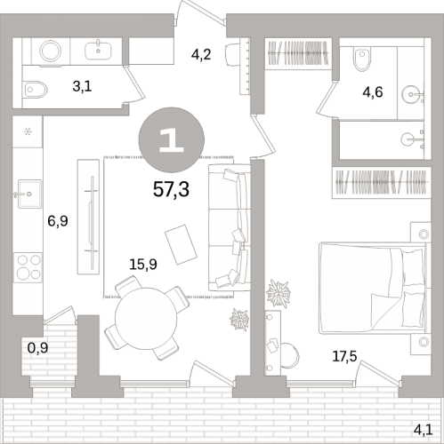 1-комн квартира Санкт-Петербург г., Головнина б-р,  к. 3-1