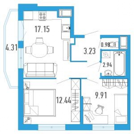 Планировка ЖК Территория, 22.35 м2