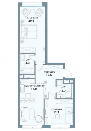 Планировка ЖК Событие, 32.3 м2