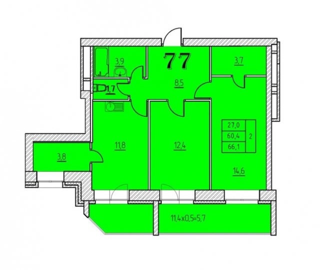 Планировка ЖК У озера, 27 м2