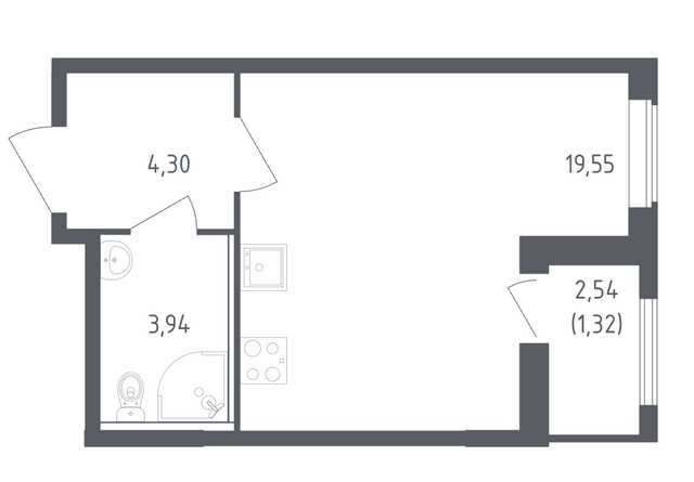Планировка ЖК Южная Нева, 19.55 м2