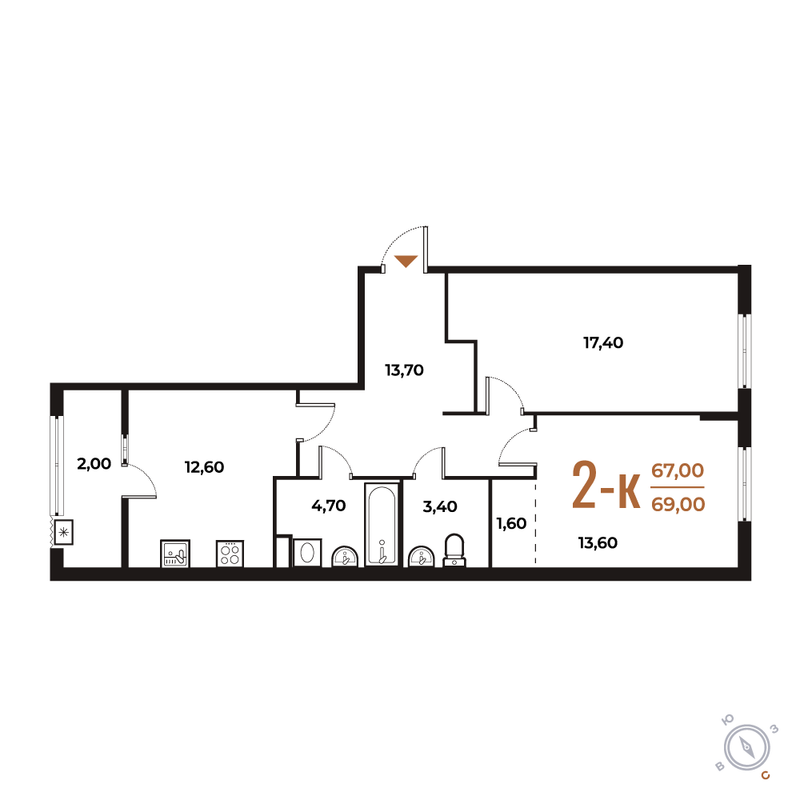Продажа 2-комн квартиры в новостройке Летово д., Зимёнковская ул.,  к. 1