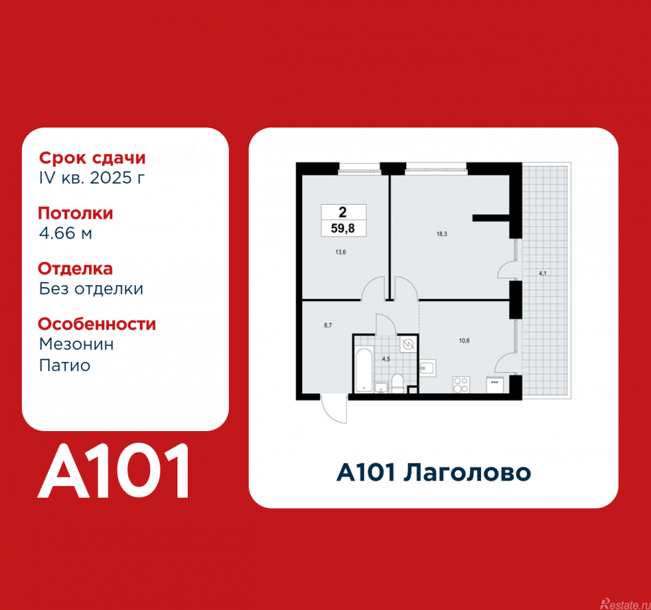 Продажа 2-комн квартиры в новостройке Лаголово, жилой комплекс А101 Лаголово, 1.2-1