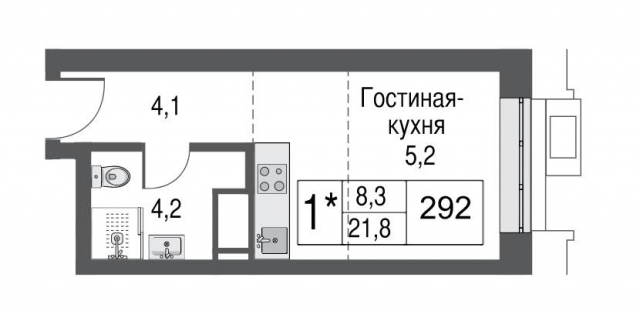Планировка ЖК AFI Tower, 13.5 м2