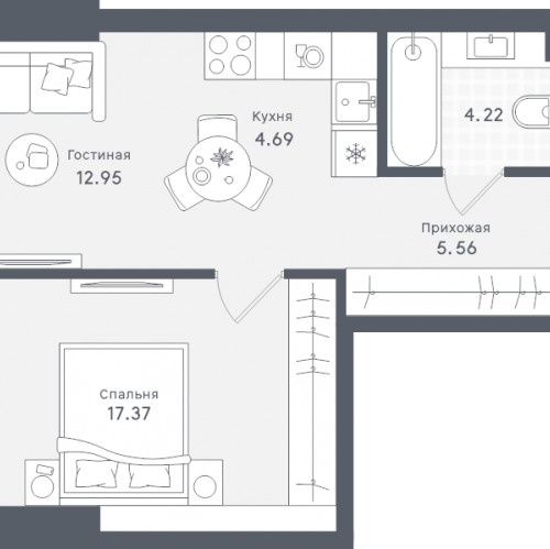 1-комн квартира Сокольнический Вал ул,  к. 1