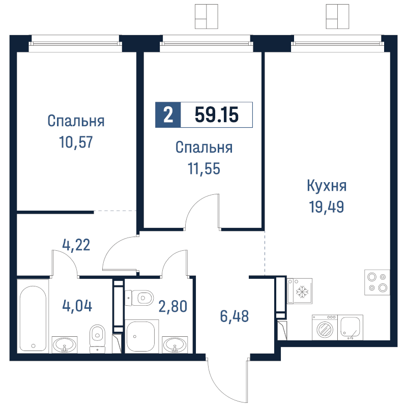 Продажа 2-комн квартиры в новостройке Мурино п., Романовская ул.,  к. 2