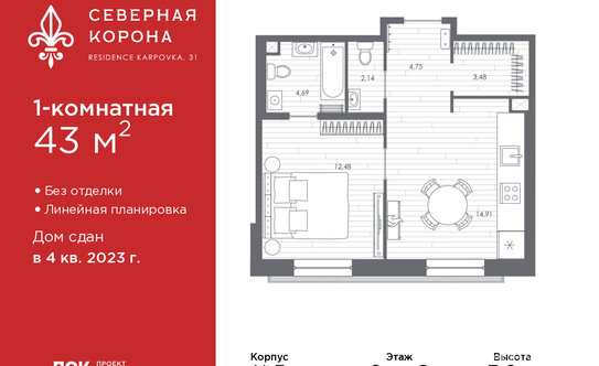 Продажа 1-комн квартиры на вторичном рынке набережная реки Карповки,  д. 31 к1 с1